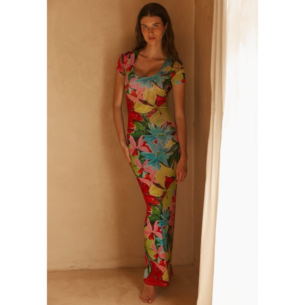 RESA Nari Maxi Dress In Tropicana Floral Mesh Tropical Size Medium - Picture 2 of 15
